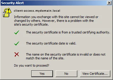 Certificate warning